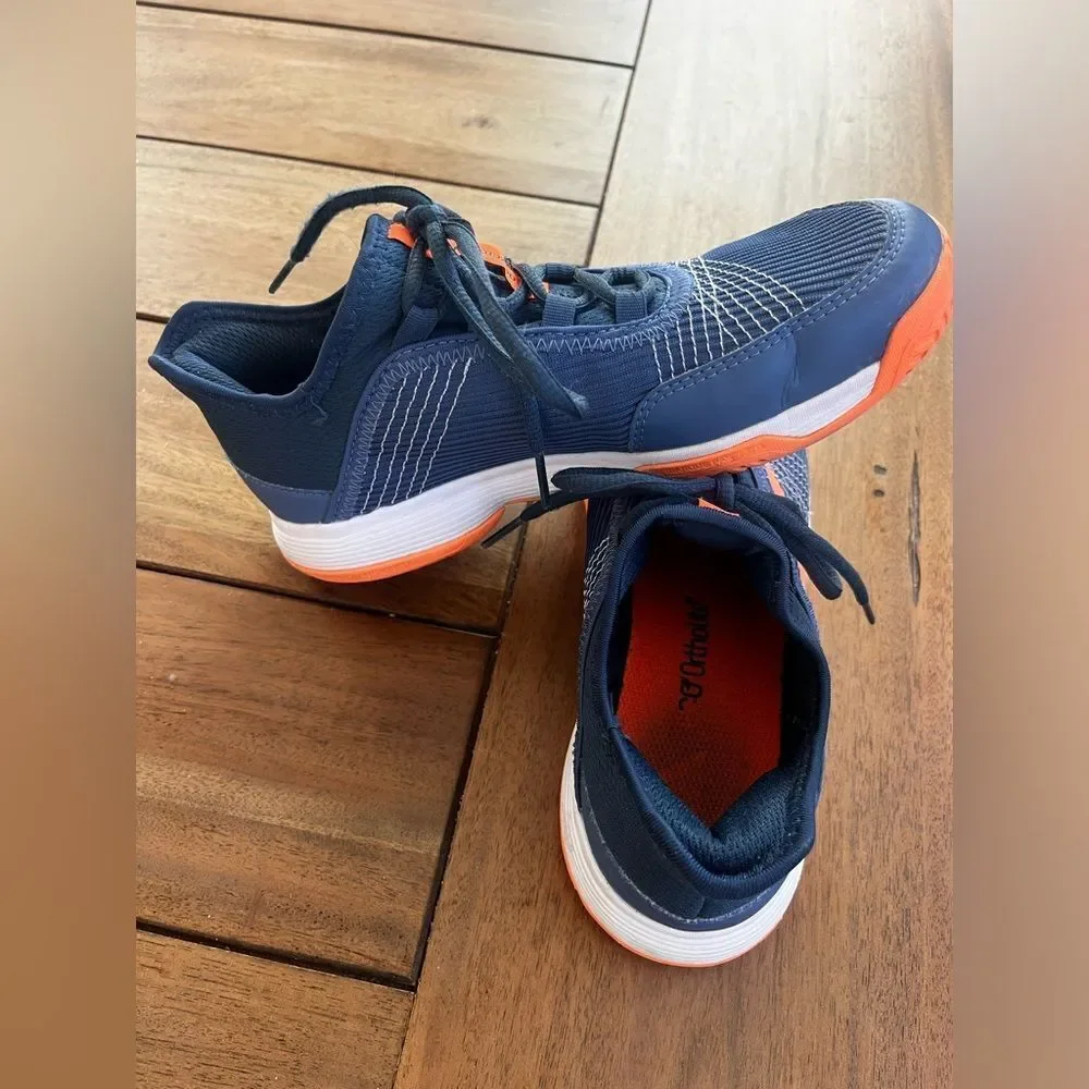 Adidas Kids' Blue and Orange Sneakers; Size 3.5 but fits women’s Size 5 too!